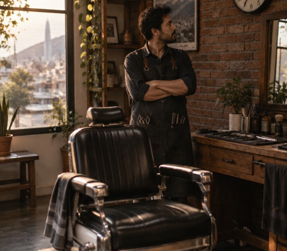 Barbero espera junto a un sillón vacío